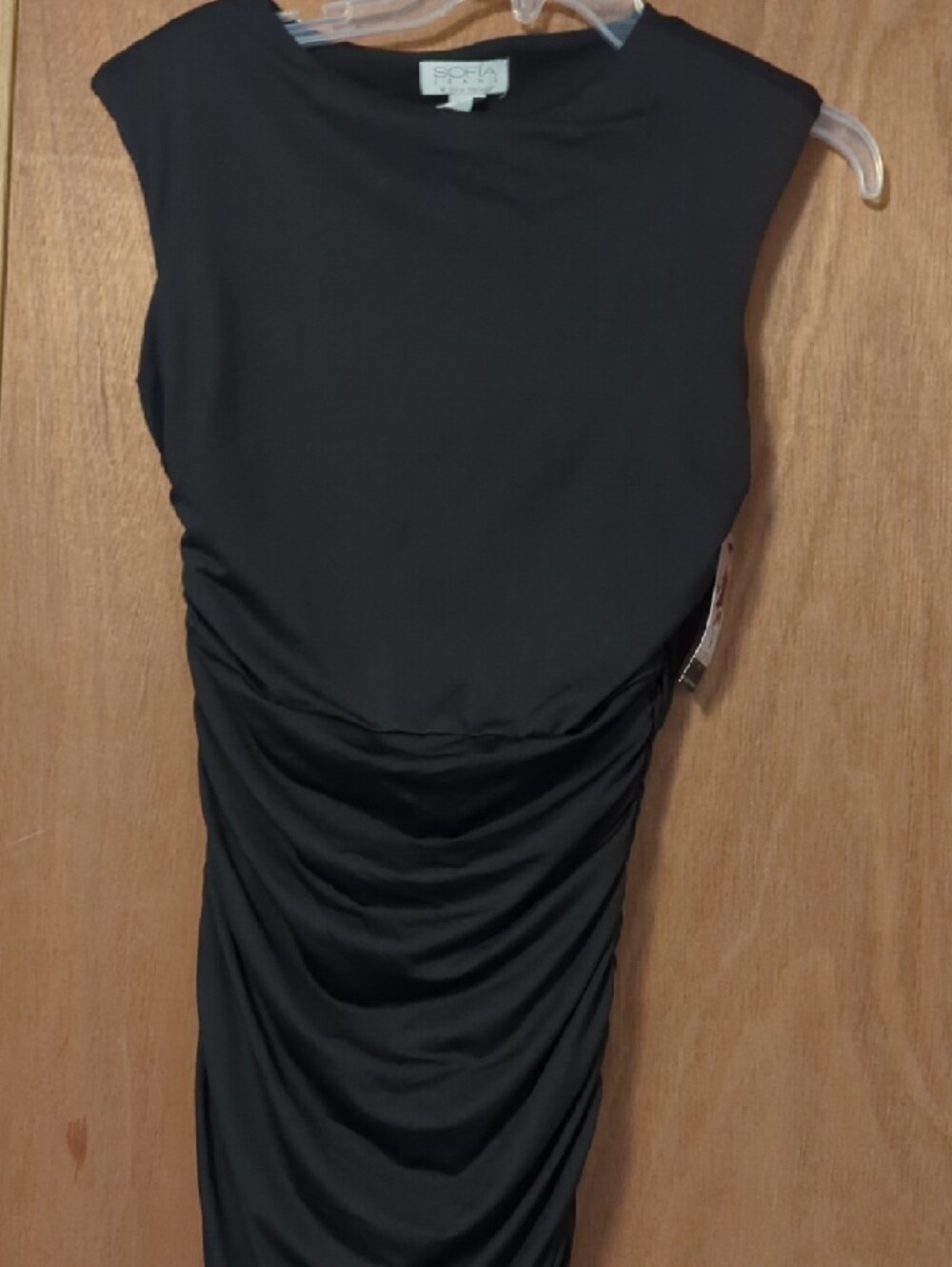 Sleeveless Black Midi Dress with Ruched Side Detail - Picture 3 of 16